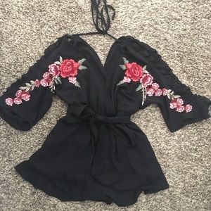 Rose Embroidered Romper
